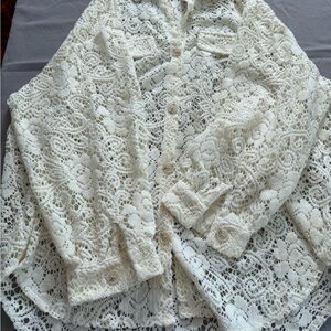 Elegant Lace Button-Up Blouse - Cream